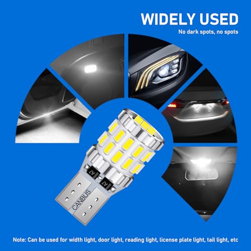 gunhunt Pack-2 Car Wide Lights, 3W Led Light Bulbs, Aluminum Reading Lights, License Plate Lights, Instrument Lights, Auto Bulb Replacements, Universal for Most Cars, Trucks, SUVs (White) - color: White