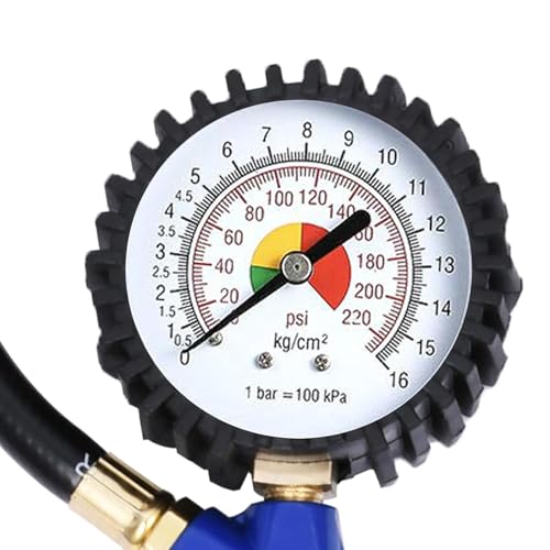 Tire Inflator with Pressure Gauge 16 Bar, 220 PSI Air Chuck with Hose and Quick Connect Plug for RV Car Motorcycle Bike