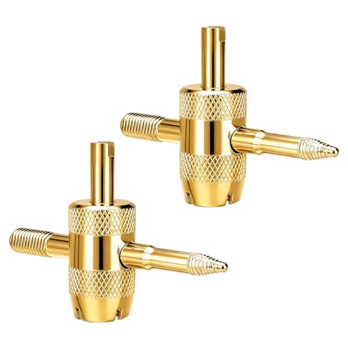 2 PCS 4-Way Tire Valve Tool, 4-in-1 Multifunctional Car Stem Core Puller Tyre Repair Tools, 4 Way Valve Core Remover Installer Repair Wrench for Cars Bicycles Motorcycles (Golden) - color: Golden, 2 PCS