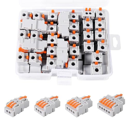 DIANN 30pcs Lever Wire Connectors Kit 5 Circuit Inline Splices 2 Compact Splicing Wire Connectors Kit Quick Wiring Connector Assortment Kit for AWG 28-12 - style: 30pcs Assortment Kit
