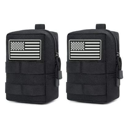 2 Pack Small Molle Pouches - Tactical Compact Water-Resistant EDC Pouch Bag Utility Belt Pouch Waist Pack Bag - color: Black