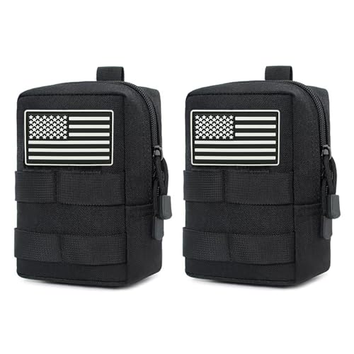 2 Pack Small Molle Pouches - Tactical Compact Water-Resistant EDC Pouch Bag Utility Belt Pouch Waist Pack Bag - color: Black