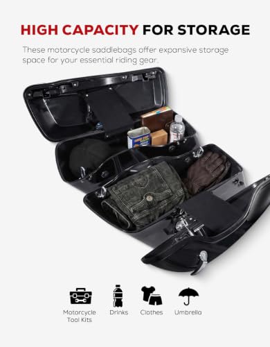XFMT Motorcycle Hard Saddlebags Vivid Black Saddle Bags Trunk W/Latches For Harley Touring Road King Street Glide Road Glide Electra Glide Ultra Classic 2014-2024 - color: Standard-Vivid Black W/ Chrome Latches