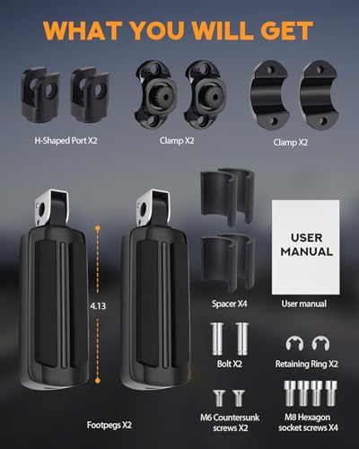 PBYMT Highway Footpegs, 1"&1.25" Highway Pegs Stainless Steel Aluminum Adjustable Fit for Harley Davidson Street Glide Road King Road Glide Softail Dyna 1-1/4" Engine Guard Style C Black Black - color: BLACK