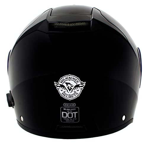 Milwaukee Helmets H7000 Glossy Black 'MayDay' Modular Motorcycle Helmet w/ Intercom - Built-in Speaker and Microphone for Men / Women - X-Large