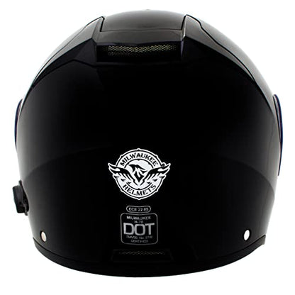 Milwaukee Helmets H7000 Glossy Black 'MayDay' Modular Motorcycle Helmet w/ Intercom - Built-in Speaker and Microphone for Men / Women - X-Large