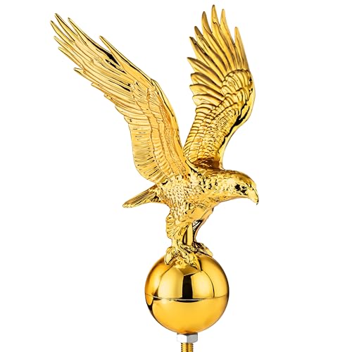Golden Eagle Flagpole Topper, 13" Eagle Ornament for 20/25/30 Ft Telescopic/Sectional Flag Poles Outdoor, Fit 2" Standard USA Flag Poles, Auro 1 - Gold
