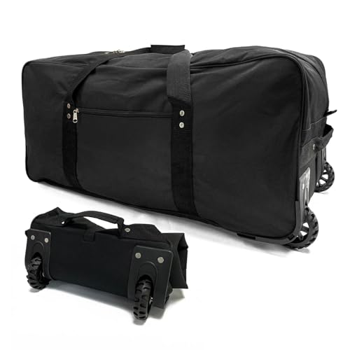 29-Inch Foldable duffle bag with Wheels - Extra Large Rolling Duffel Bag with Wheels, Foldable Heavy-Duty Cargo Duffel for Travel, Camping & Moving, Water-Resistant 600D Oxford, Black - style: 29in