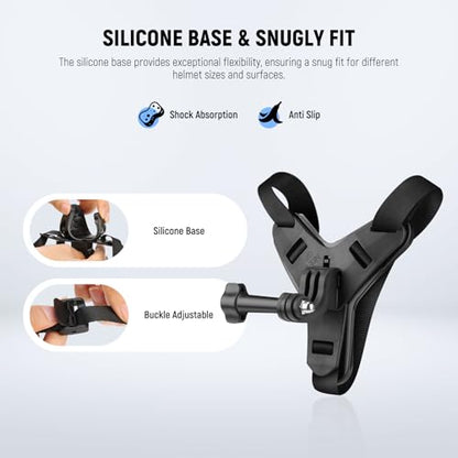 NEEWER Motorcycle Helmet Chin Camera Mount Strap, POV Vlog Accessories Kit for Video Recording Filming Compatible with GoPro Insta360 DJI AKASO Action Camera, GP-72