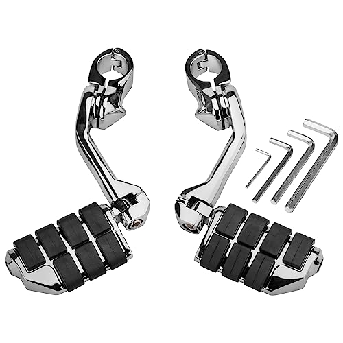 Motorcycle 1.25" Long Angled Highway Footpegs Adjustable Foot pegs Footrests with Clamps Mounts kit Compatible with Harley Touring Sportster Softail Road Glide with 1 1/4 inch Engine Guard