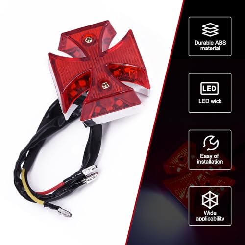 LED Rear Tail Brake Light, Cross High Brightness Modified Tail Light for License Plate Brake & Turn Signal Lamp, Waterproof Housing Integrated Running Lamp, Universal for Most Motorcycle (Red)