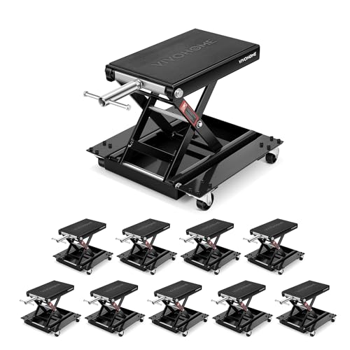 VIVOHOME 1100 Lbs Motorcycle Lift Jack, Steel Wide Deck ATV Scissor Lift with Dolly Wheels & Hand Crank, Bike Garage Repair Hoist Stand for Maintenance, Black 10 Pack