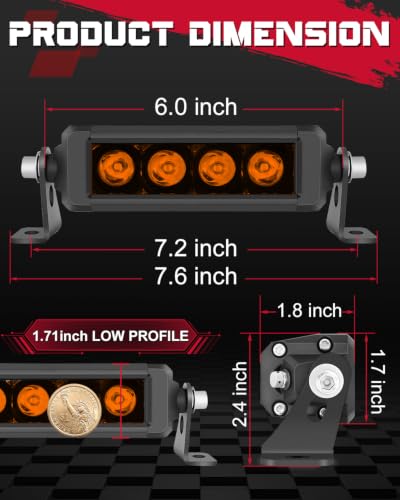 OFFROADTOWN 6 Inch Amber LED Light Bar 160W 3D Spot Slim Single Row Light Bar Off Road Driving Lighting Ultra Slim Waterproof Amber Fog Chase Lights for Truck Pickup UTV ATV SUV Boat Motorcycle - color: Amber
