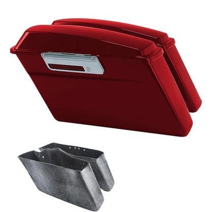 TCMT Hard Saddle bags Saddlebag Trunk W/Latch Keys & Liners Carpet Insert Fits For Harley Touring Road King Road Street Glide Electra Glide Ultra FLHT FLHR FLHX 1994-2013 - color: Red Chrome Latches#B