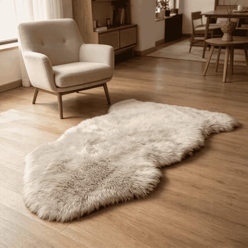 Fluffy Patchwork Sheepskin Rug with Little Patches, Fuzzy Shaggy Fur Genuine Wool Area Carpet for Bedroom Living Room Floor, Pray Pup Mat, Chair Sofa Seat Cover, Cream Brown, 2' x 3' - color: Cream Brown, size: 2' x 3' ((Single Pelt) Patchwork)