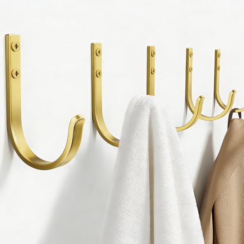Wall Hooks for Hanging Towel/Coat - 22LB Screw in Metal Hanger Wall Mount, for Outdoor, Closet, Door, Bathrooms, for Backpack, Robe, Brushed Gold 5 Pack - color: Brushed Gold, size: 5 Pack