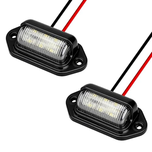 2 PCS LED License Plate Light, 12V-30V DC 6-SMD Super Bright Car License Plate Lamp, Waterproof Step Courtesy Dome Cargo Replacement Light for Car Truck SUV Van RV Trailer (Black) - color: Black, 2 PCS