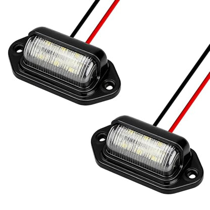2 PCS LED License Plate Light, 12V-30V DC 6-SMD Super Bright Car License Plate Lamp, Waterproof Step Courtesy Dome Cargo Replacement Light for Car Truck SUV Van RV Trailer (Black) - color: Black, 2 PCS