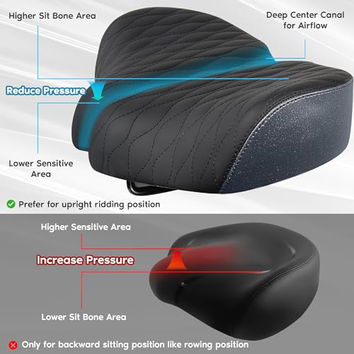 X WING New-Age Noseless Bike Seat Cushion for Men & Women - Extra Padding & Wide - Suitable for City, Electric, Stationary Bikes - Compatible with Peloton Bikes – Wide Winged Bike Seat with Cushion - color: Black Bubble
