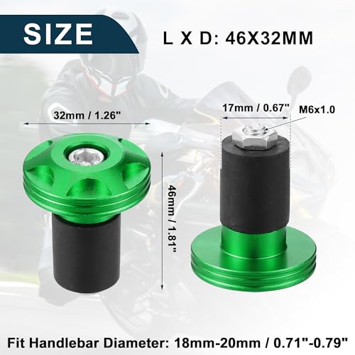Motorcycle Handlebar End Plug Aluminum Alloy 18mm-20mm 0.71"-0.79" 32mm OD Fashionable | Front Handle Bar Grips Cap Gear Balanced Plug Green 1 Pair