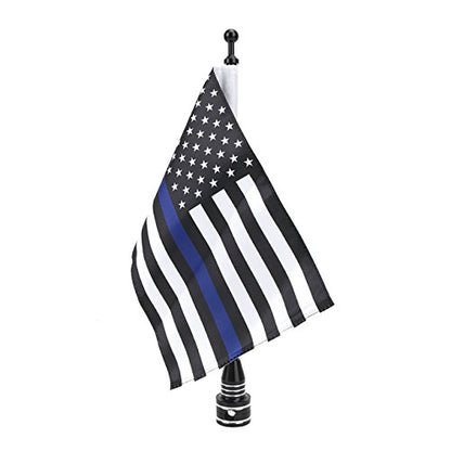 Thin Blue Line American Flag with Black Motorcycle Flagpole Mount for Harley Honda Goldwing CB VTX CBR Yamaha - Fits 1/2" Round Luggage Rack - color: Blue Line American Flag Black Flagpole