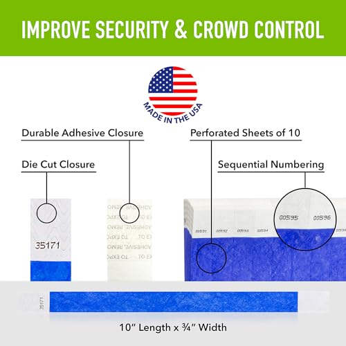 1,000 WristCo Marine Blue Tyvek Wristbands for Events - Comfortable Tear Resistant Paper Bracelets ID Wrist Bands for Concerts Festivals Admission Party Identification - color: Marine Blue