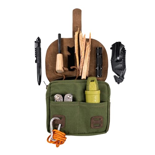 Hide & Drink, Survival Camping Pouch, Belt Loop, Rustic and Handy Tool Bag, Weather Resistant Outdoor Accessories, Traveling Essentials, Waxed Canvas, Handmade - color: Olive