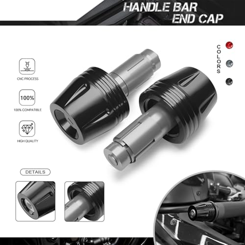 Motorcycle Bar Ends Plug, CNC Aluminum 16-22mm Handlebar Bar End Plugs Fit For Kawasaki Yamaha Honda Suzuki Aprilia Ducati And Motorcycles With Handlebar Inner Diameter Of 16-22mm (Black) - color: Black