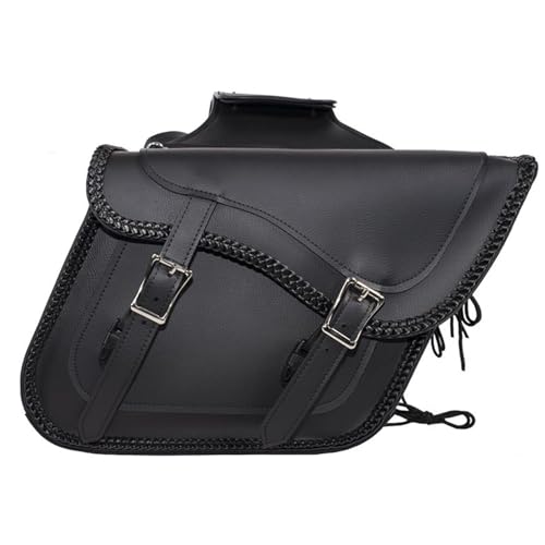 Dream Apparel Faux Leather Motorcycle Saddle Bags Throw Over Saddlebags, PVC Motorcycle Side Bags for Honda Shadow Sportster Softail Dyna V-star (Black, No Studs) - color: Black 26L & Braided