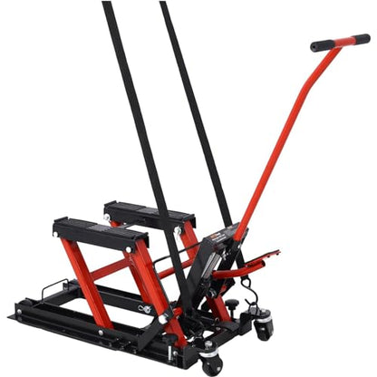 Hydraulic Motorcycle Lift Jack - 1500 Lbs Capacity, Portable ATV Scissor Lift Table with 4 Wheels, Foot-Operated Hoist Stand with Tie-Down, Black - color: Black