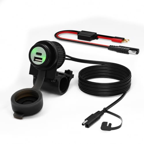 Cliff Top Motorcycle USB Charger Dual USB Port 36W Waterproof Phone Charger with 18W PD USB-C & QC 3.0, Magnetic Power Switch, Battery Drain Prevention (6A 36W SAE Connector) - size: 6A 36W PD USB-C & QC 3.0 (SAE)