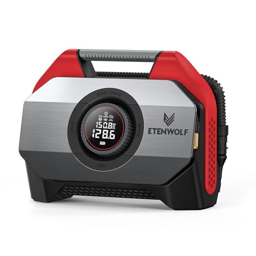 ETENWOLF VORTEX S6 Tire Inflator Portable Air Compressor for Heavy-duty Vehicle, Cordless Air Pump for Car & Inflatables with 19200 mAh Battery, 100% Duty Cycle & Dual Cylinder Bike Pump, Red - color: Red, size: 19200 Mah