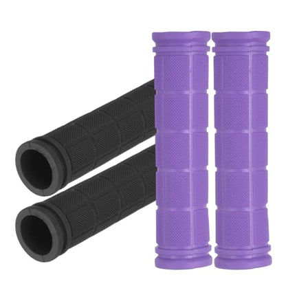 2 Pair Soft Rubber Handlebar Grips, Bicycle Handlebar Grips Bike Handle Bar Wrap Non-Slip 4.5 Inch - Fitting for Mountain Bikes/Road Bicycles/Scooter - color: Black/Purple