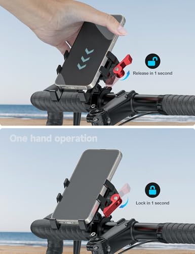 Tiakia Bike Phone Mount Holder, Aluminum Motorcycle Phone Mount, Handlebar Mounted Cell Phone Holder for Bike, 360° Rotation, Universal Bicycle Phone Mount for 4.5-7 Inch Phones (Upgrade-Black Red) - color: Upgrade-Black Red