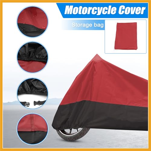 Motorcycle Cover Motorbike Full Cover Outdoor Rain Dust Protector 190T L Red Black for Touring Cruiser Scooters Universal Replacement