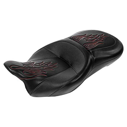 C.C. RIDER Driver Rider Passenger Seat - 2-Up One-Piece Seat Fit for Harley Touring Road King Street Glide Road Glide Electra Glide 2009-2023 - color: Motorcycle Seat Red