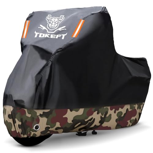 Motorcycle Cover Waterproof Outdoor All Season Weather Sun Rain Protection with Lock-Holes, Night Reflective & Storage Bag Fits up to 116" Motorcycles Powersports Vehicle Cover - color: Camouflage, size: 116"