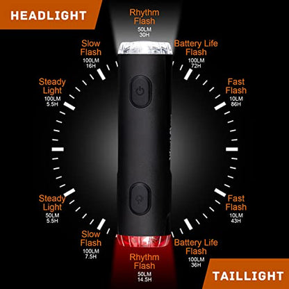 2in 1 Rechargeable Helmet Light with Bracket Mount Night Bike Light Riding Safety 5 Warning Light Modes IP66 Waterproof Bicycle Light, 360° Rotatable Front Rear Lights, Mountain Bike Headlight