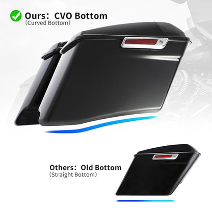 TCT-MOTORPARTS 4" Extended Hard Saddlebags Fit for Harley CVO Touring Road King FLHR Road Glide Street Electra Glide Ultra-Classic 2014-2024 - color: Vivid Black w/ Chrome Latches
