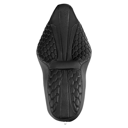 Rider Seat Cushion, SLMOTO 2-Up Motorcycle Seat One-Piece Driver Rider Passenger Seat and Sissy Bar Pad For Harley Touring Road King Street Glide Street Electra Road Glide 2014-2023 - color: Black + Passenger Backrest PAD