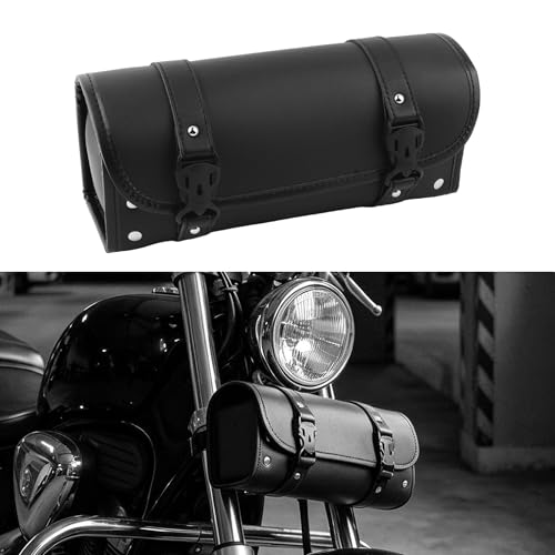 Salior Large Capacity Motorcycle Handlebar Bag,Leather Motorcycle Fork Bag with Adjustable Mounting Straps,Stylish Motorcycles Tool Bags for Storing Umbrellas,Phones,Keys