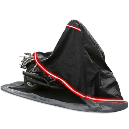 Full Enclosed Motorcycle Cover - Waterproof for Outdoor & Indoor Storage, Heavy 600D Duty with Reflective Strips, Fits Scooters & Touring Motorcycles up to Length86.6" x 45" x 53"Black&Gray - size: 86.6"L-45"W-53"H