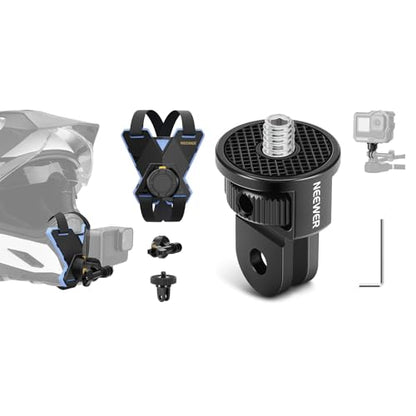 NEEWER Motorcycle Helmet Chin Strap Mount Accessories Kit Compatible with GoPro Hero 13 12 11 10 9 8 7 Black DJI OSMO Action 5 Pro 4 3 2, Action Camera Mount Adapter with 1/4" Screw Included