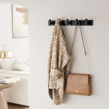 GWAAZXGZ Black Wall Mounted Coat Rack – 5 T-Shaped Pegs for Hats, Bags & Towels, Heavy-Duty Metal Rail for Entryway, Bathroom, Closet, Bedroom (1 Pack) - color: Black
