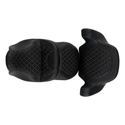C.C. RIDER Driver Passenger Seat with Wrap-around King Tour Trunk Backrest Pad Sissy Bar fit for Harley Touring Road King FLHR Street Glide FLHX Road Glide FLTRX Electra Glide 2014-2023 - color: 04# Blue+ Passenger Backrest