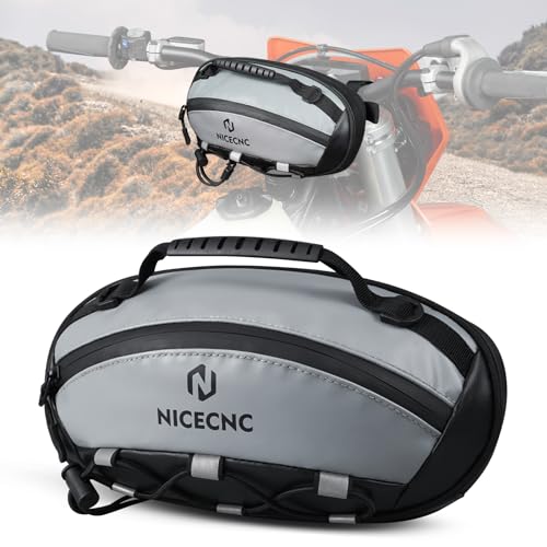 NICECNC Motorcycle Handlebar Bag Universal Waterproof PVC Front Fork Organizer Accessory Bag Motorcycle Tool Bag for Motorbike Cruiser Softail Dyna Sportsters Dirt Bike Bicycle Accessories - color: Gray-PVC