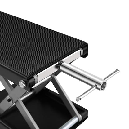 Motorcycle Lift - 1100 LBS Motorcycle Scissor Lift Jack with Wide Deck & Safety Pin, 3.7"-14" Heavy Duty Steel Motorcycle Table Lift Jack for Bikes ATVs Garage Repair Center Stand Lift Jack, Black