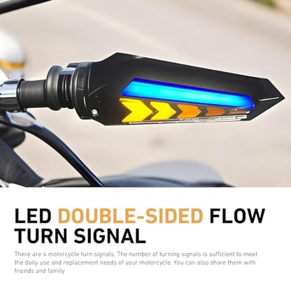 4 PCS Motorcycle Turn Signal Lights, Arrow-shaped Dual-sided Blinker with Sequential Flow, 12V LED Anti-vibration High Brightness Indicator, Modified Accessory for Motorcycle (Blue & Yellow)