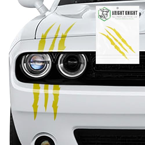 Bright Knight Decals Reflective Claw Mark Car Decals for Men - Yellow 6 Pcs 3M Vinyl Car Stickers and Headlight Decal for Vehicles - Scratch Cover for Night Visibility, Made in USA, Pack of 1 - color: Yellow, size: 1 pk