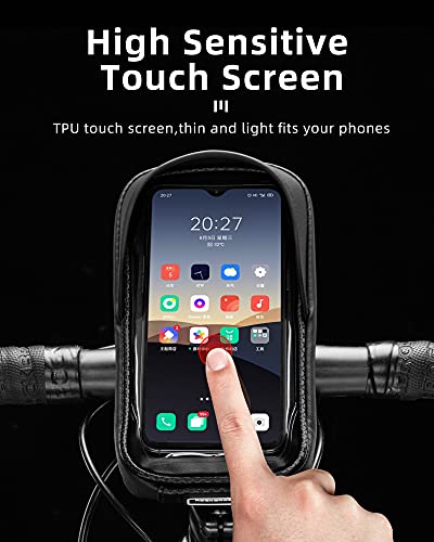 ROCKBROS Bike Phone Mount Bag Bike Front Frame Handlebar Bag Waterproof Bike Phone Holder Case Bicycle Accessories Pouch Sensitive Touch Screen Compatible with iPhone Below 6.5" - color: black 2